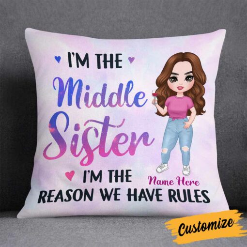 Personalized Family Icon Sisters Rules Pillow