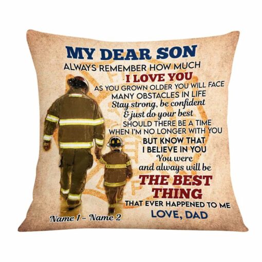 Personalized Firefighter Dad Grandpa To Son Grandson Pillow