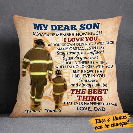 Personalized Firefighter Dad Grandpa To Son Grandson Pillow