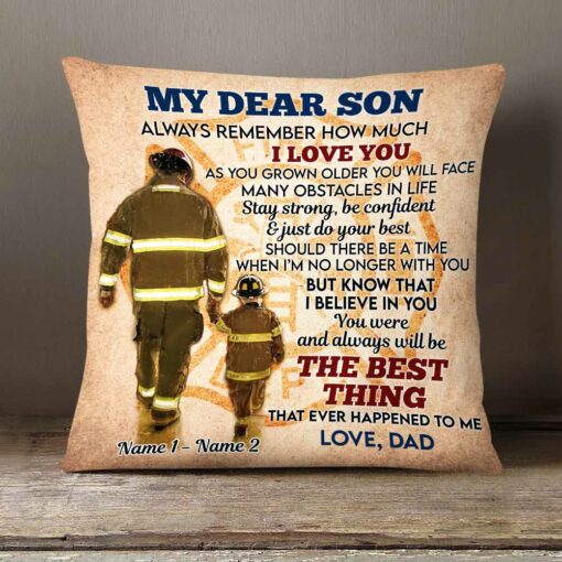 Personalized Firefighter Dad Grandpa To Son Grandson Pillow