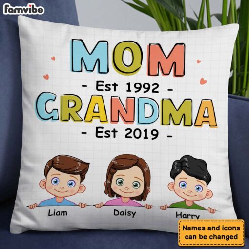 Personalized First Mom Now Grandma Pillow