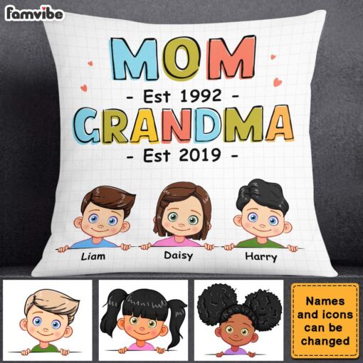 Personalized First Mom Now Grandma Pillow