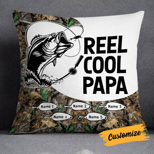 Personalized Fishing Reel Cool Grandpa Pillow