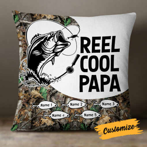 Personalized Fishing Reel Cool Grandpa Pillow