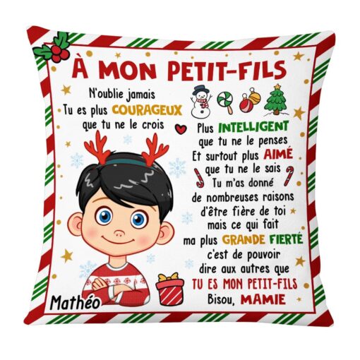 Personalized French Christmas Gift For Grandson A Mon Petit-fils Pillow