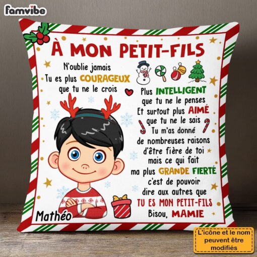 Personalized French Christmas Gift For Grandson A Mon Petit-fils Pillow