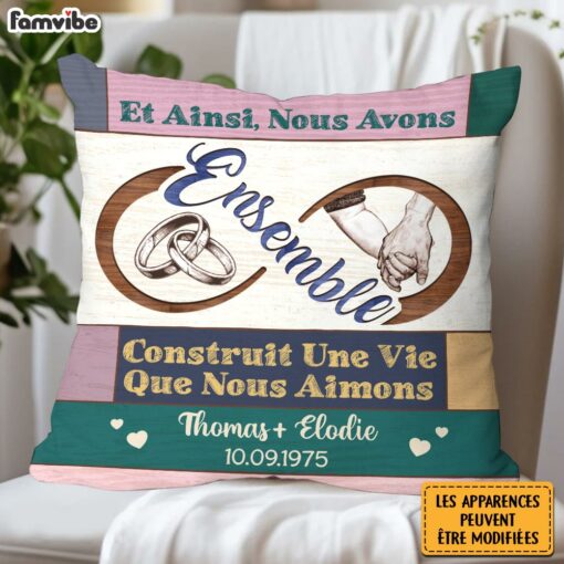 Personalized French Couple Gift Construit Une Vie Que Nous Aimons Pillow