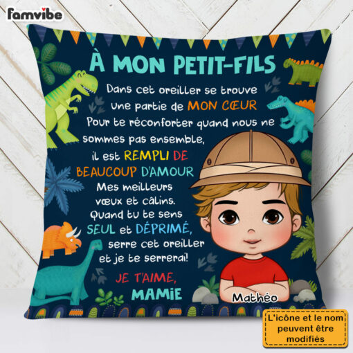 Personalized French Gift For Grandson A Mon Petit-Fils Dinosaur Theme Kid Pillow