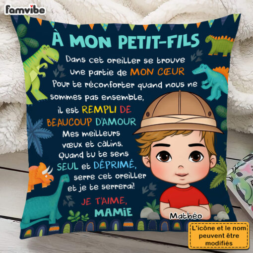 Personalized French Gift For Grandson A Mon Petit-Fils Dinosaur Theme Kid Pillow