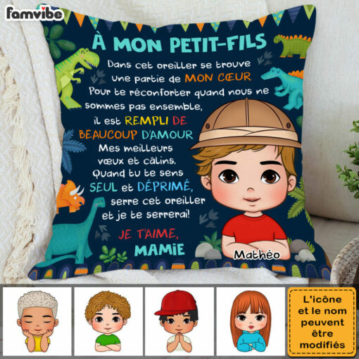 Personalized French Gift For Grandson A Mon Petit-Fils Dinosaur Theme Kid Pillow