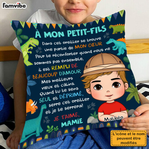 Personalized French Gift For Grandson A Mon Petit-Fils Dinosaur Theme Kid Pillow