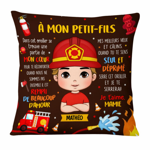 Personalized French Gift For Grandson A Mon Petit-fils Fireman Kid Pillow