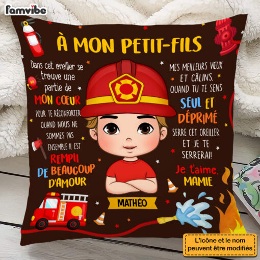 Personalized French Gift For Grandson A Mon Petit-fils Fireman Kid Pillow