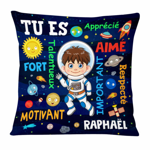 Personalized French Gift For Grandson Astronaut Outer Space Tu Es Pillow