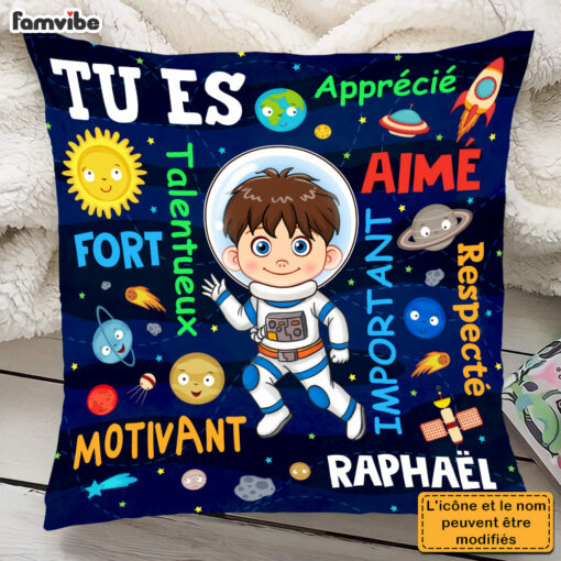 Personalized French Gift For Grandson Astronaut Outer Space Tu Es Pillow