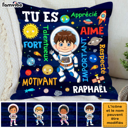 Personalized French Gift For Grandson Astronaut Outer Space Tu Es Pillow