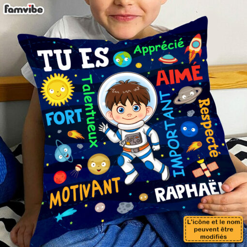 Personalized French Gift For Grandson Astronaut Outer Space Tu Es Pillow