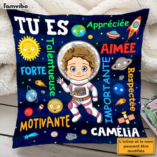 Personalized French Gift For Grandson Astronaut Outer Space Tu Es Pillow