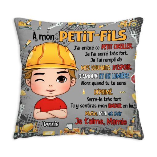 Personalized French Gift For Grandson Excavators Construction Machines Pillow