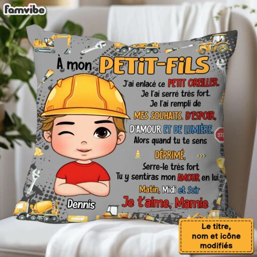 Personalized French Gift For Grandson Excavators Construction Machines Pillow