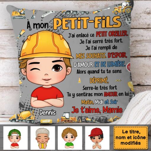 Personalized French Gift For Grandson Excavators Construction Machines Pillow