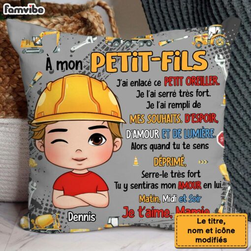 Personalized French Gift For Grandson Excavators Construction Machines Pillow