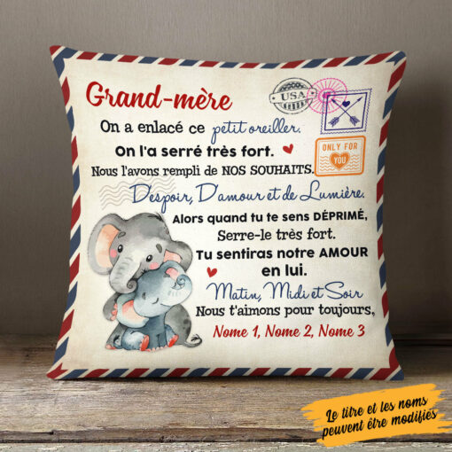 Personalized French Maman Grand-m�re Elephant Mom Grandma Pillow