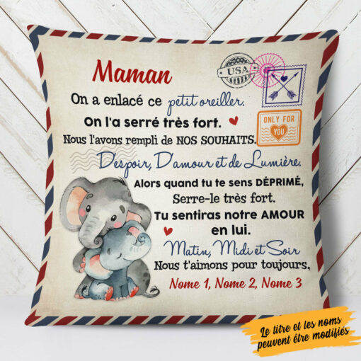 Personalized French Maman Grand-m�re Elephant Mom Grandma Pillow