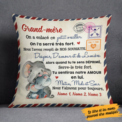 Personalized French Maman Grand-m�re Elephant Mom Grandma Pillow