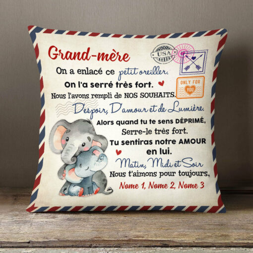 Personalized French Maman Grand-m�re Elephant Mom Grandma Pillow