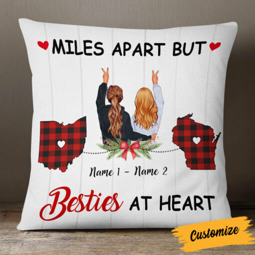 Personalized Friends Long Distance Bestie At Heart Pillow