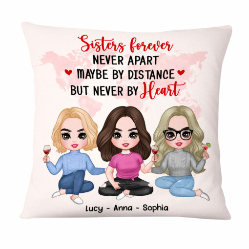 Personalized Friends Sisters Forever Long Distance Pillow