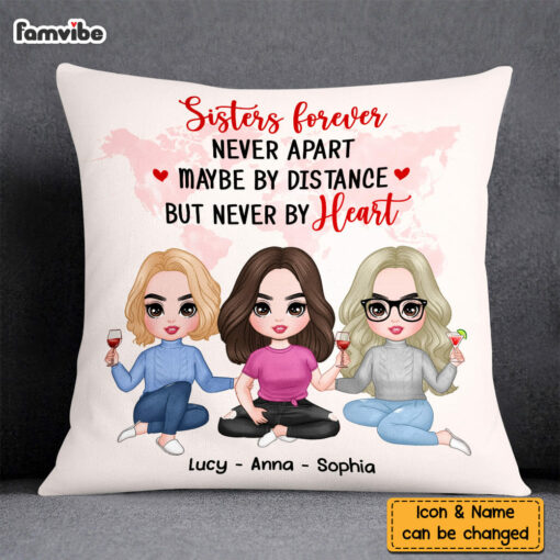 Personalized Friends Sisters Forever Long Distance Pillow