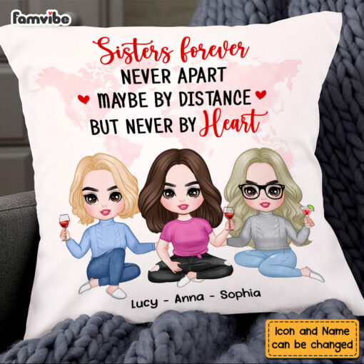 Personalized Friends Sisters Forever Long Distance Pillow