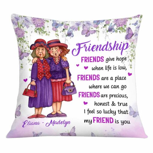 Personalized Friendship To My Friend Thank You Butterflies Purple Floral Pillow