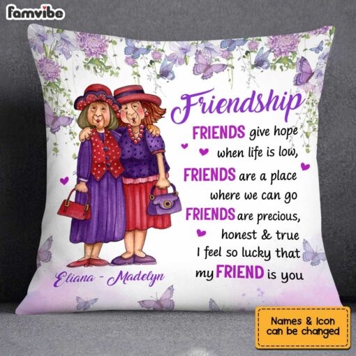 Personalized Friendship To My Friend Thank You Butterflies Purple Floral Pillow