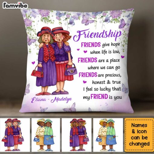 Personalized Friendship To My Friend Thank You Butterflies Purple Floral Pillow