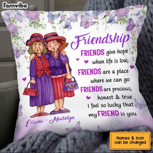 Personalized Friendship To My Friend Thank You Butterflies Purple Floral Pillow