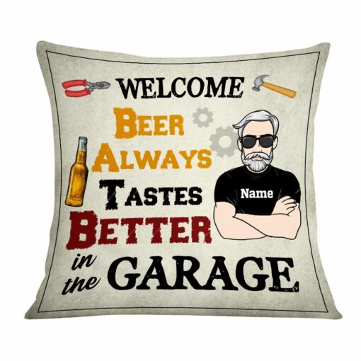 Personalized Garage Beer Pillow