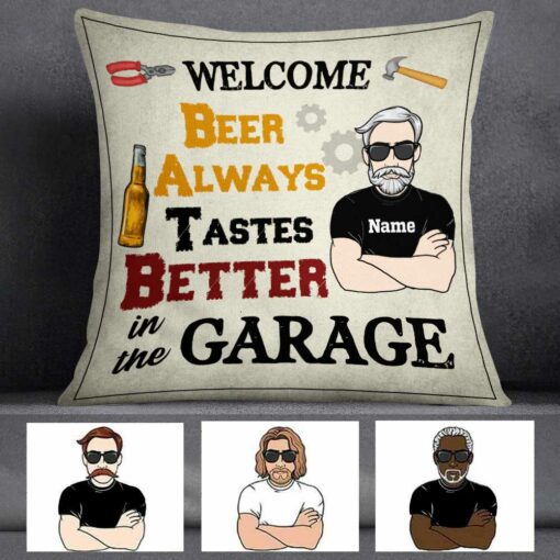 Personalized Garage Beer Pillow