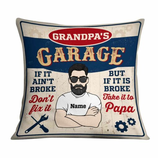 Personalized Garage Dad Grandpa Pillow