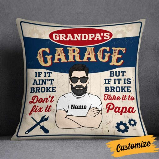 Personalized Garage Dad Grandpa Pillow