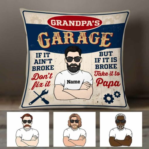 Personalized Garage Dad Grandpa Pillow