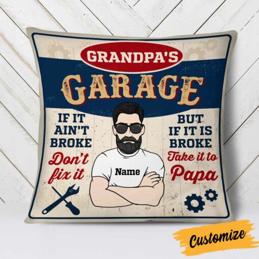 Personalized Garage Dad Grandpa Pillow