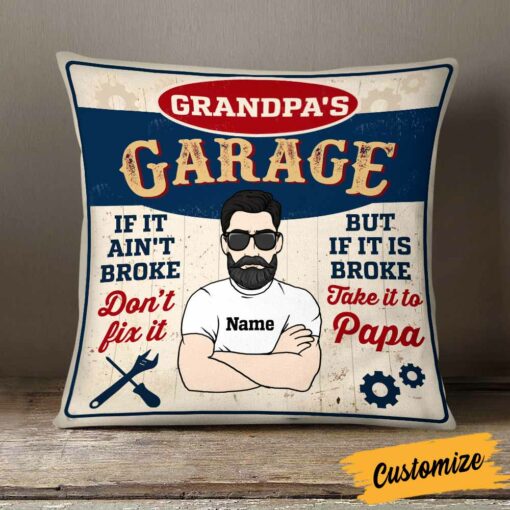 Personalized Garage Dad Grandpa Pillow