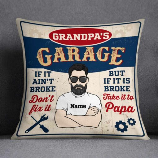 Personalized Garage Dad Grandpa Pillow