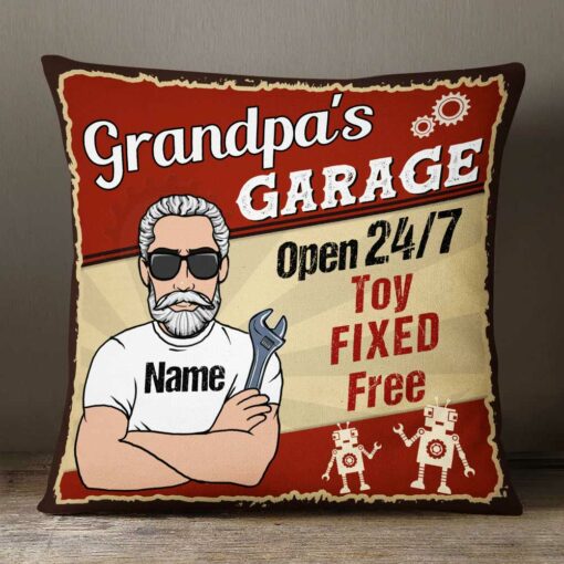 Personalized Garage Dad Grandpa Toy Fixed Pillow