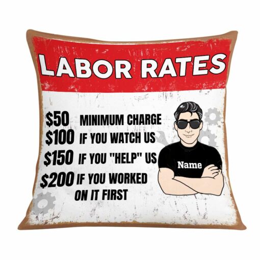 Personalized Garage Labor Rates Pillow