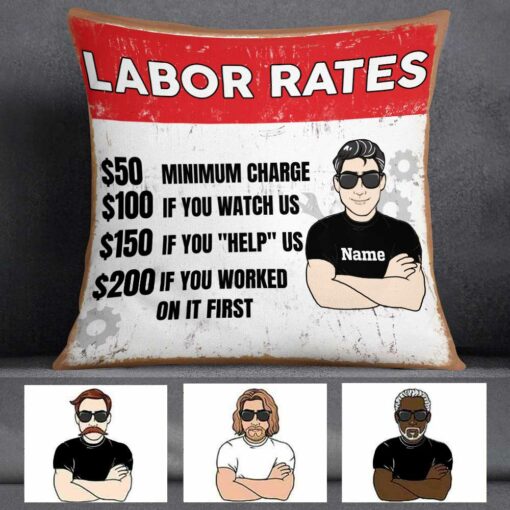 Personalized Garage Labor Rates Pillow