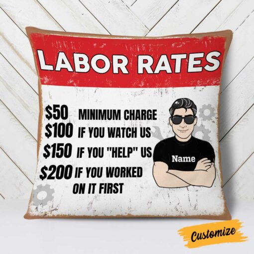 Personalized Garage Labor Rates Pillow